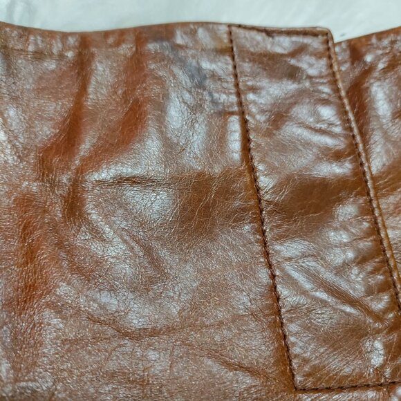 Hugo Buscati100% Leather Antique 70s Style Brown A-Line Wrap Mini Skirt Size 6 - Picture 7 of 16